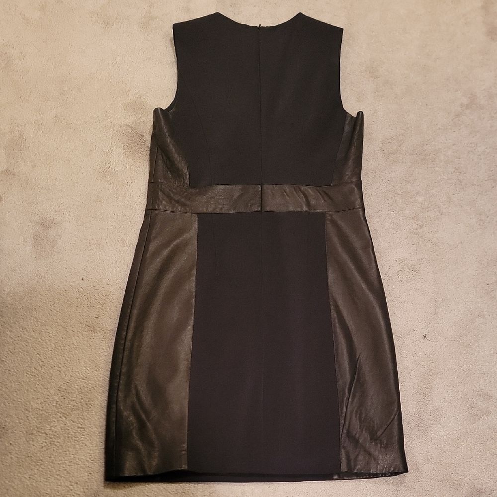 Theory Black Faux Leather Trimmed Sleeveless Dress Sz 10 - Picture 7 of 10